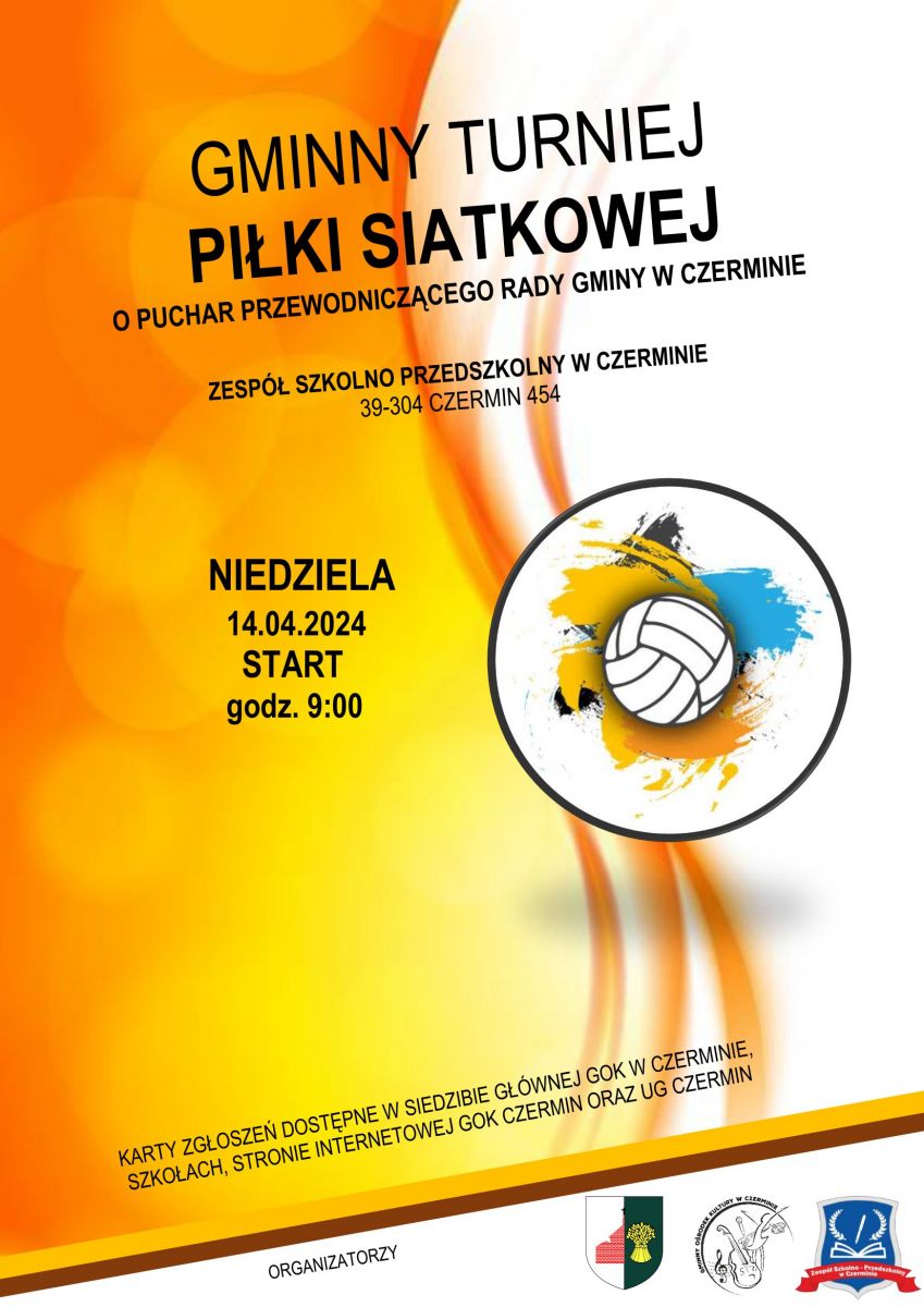 Plakat Gminnego Turnieju Piłki Siatkowej o Puchar Przewodniczącego Rady Gminy w Czerminie 2024