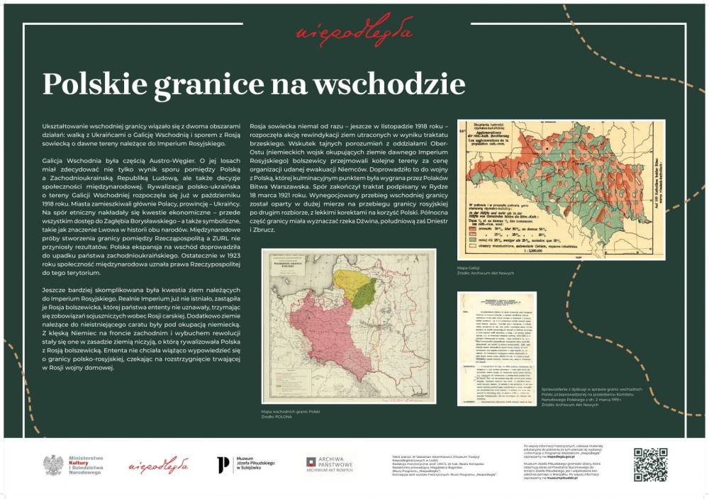Wystawa "Niepodległa na mapach. Kształtowanie granic po 1918 roku" plansza 8 - Polskie granice na wschodzie
