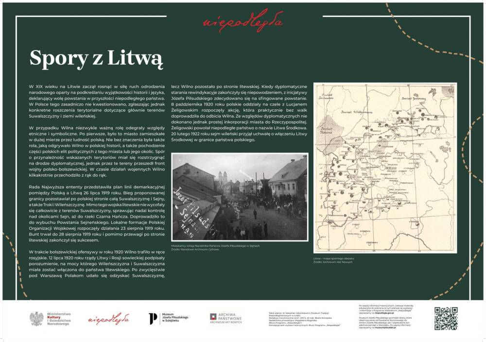 Wystawa "Niepodległa na mapach. Kształtowanie granic po 1918 roku" plansza 9 - Spory z Litwą