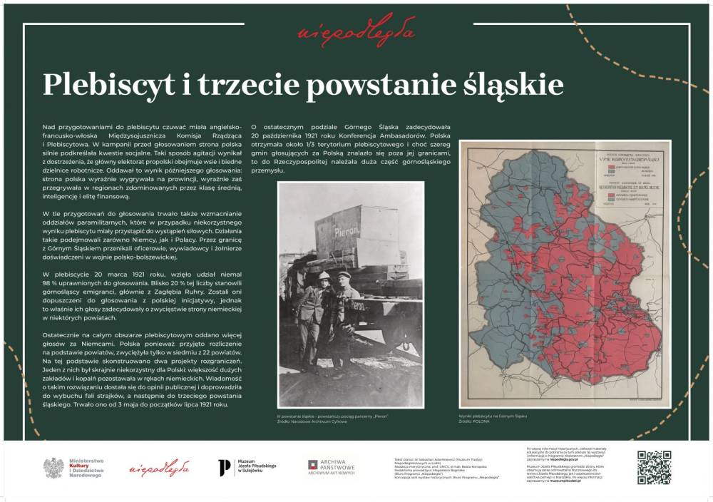 Wystawa "Niepodległa na mapach. Kształtowanie granic po 1918 roku" plansza 11 - Plebiscyt i trzecie powstanie śląskie