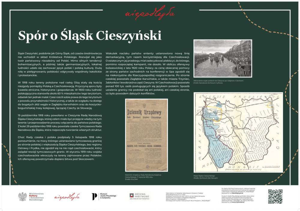 Wystawa "Niepodległa na mapach. Kształtowanie granic po 1918 roku" plansza 13 - Spór o Śląsk Cieszyński