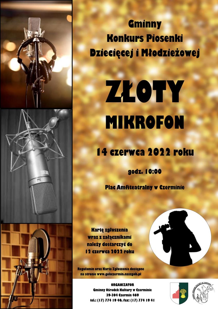 Plakat Gminnego Konkursu Piosenki Dziecięcej i Młodzieżowej "Złoty Mikrofon"