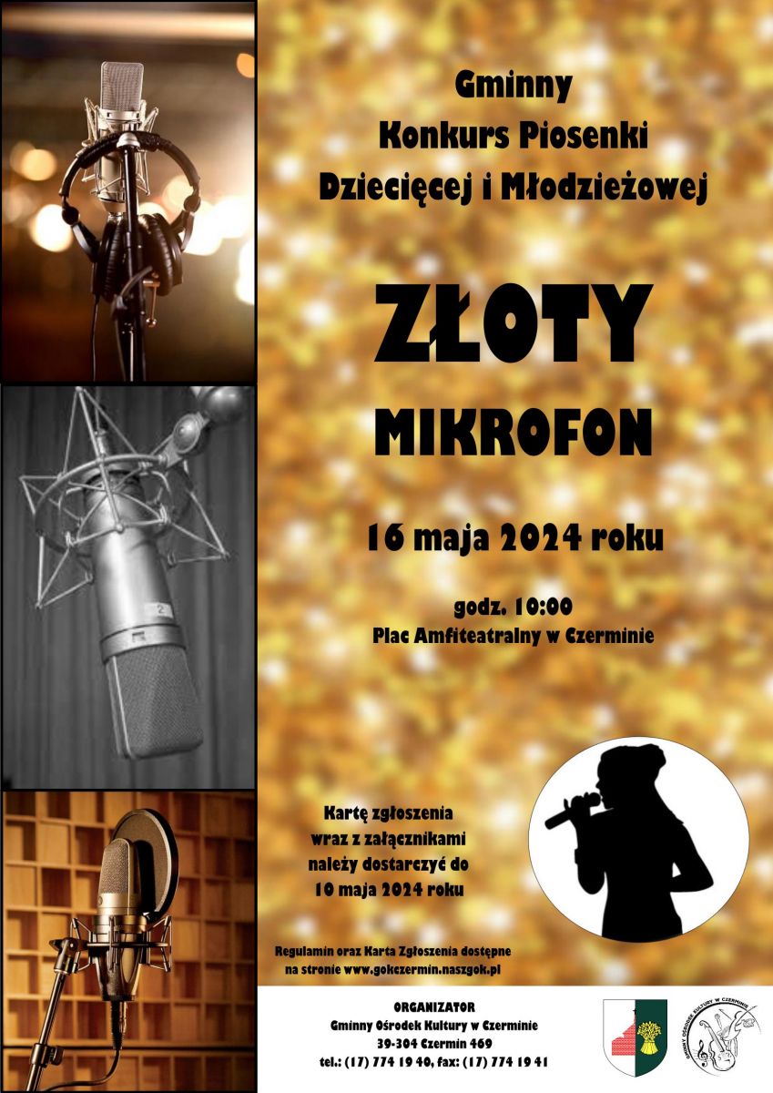 Plakat Gminnego Konkursu Piosenki Dziecięcej i Młodzieżowej "Złoty Mikrofon" 2024